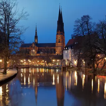 The Domkyrka (cathedral) by night, Uppsala, Sweden. Mikhail Markovskiy/Shutterstock