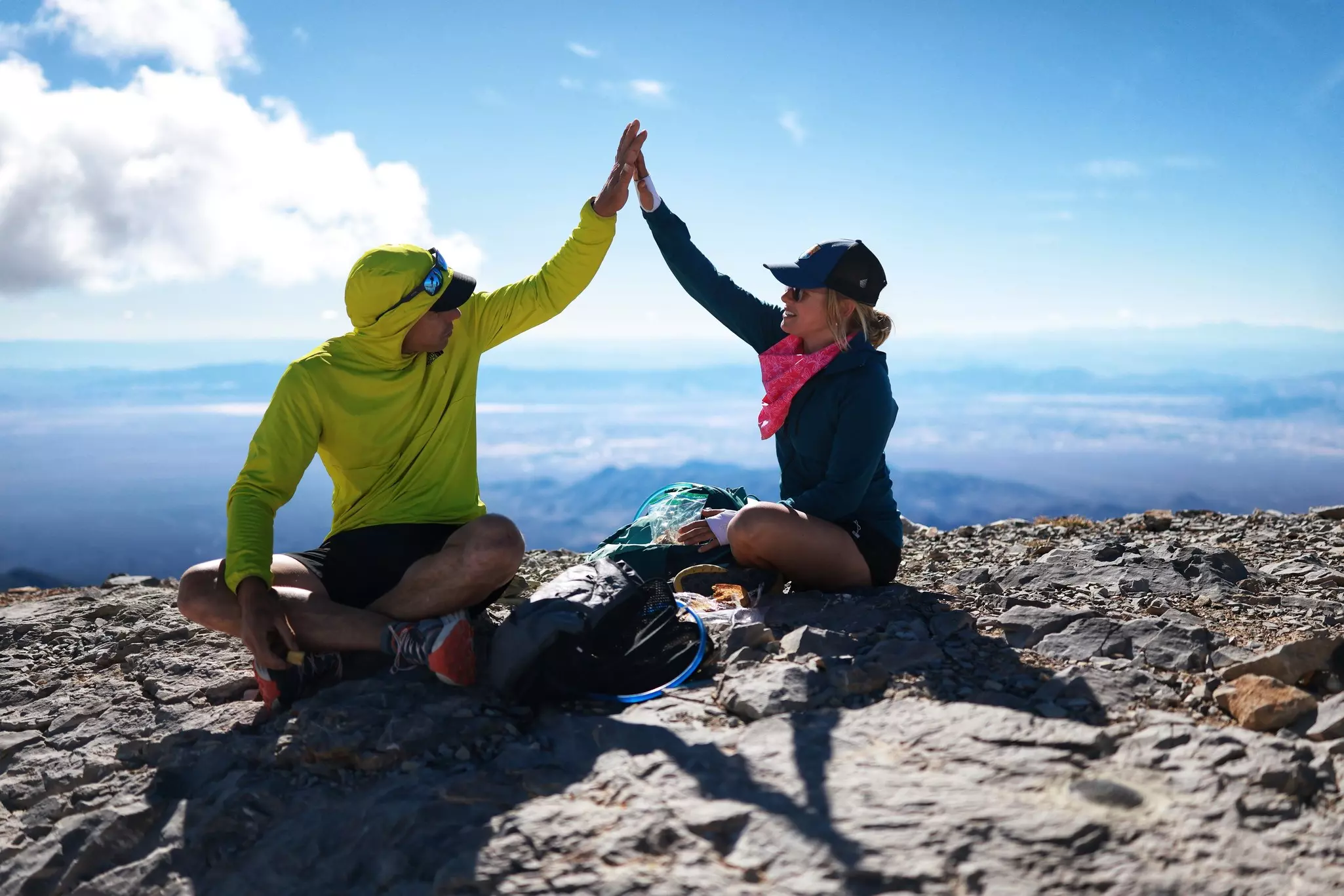 Honnold and his wife, Sanni sit and high-five atop Mt Charleston in Nevada. J.J. Kelly