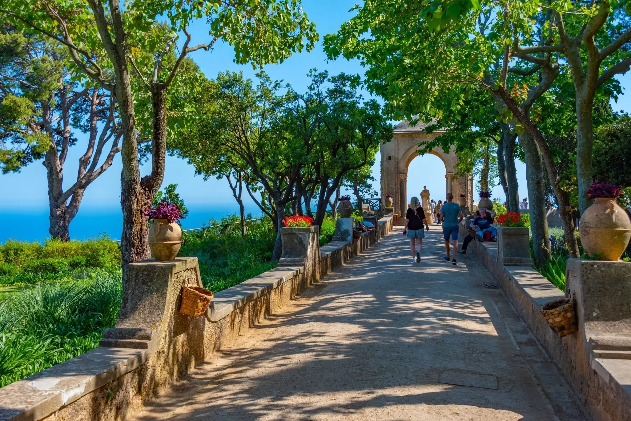 Stone pathway through the gardens at Villa Cimbrone in the Italian town Ravello