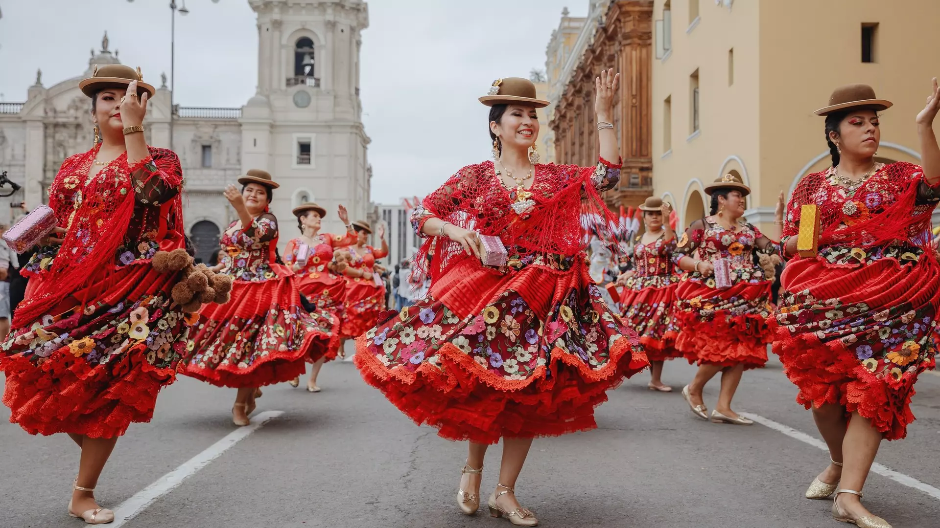 Lima, Peru, Saturday, November 18, 2023. Dancers in the traditional parade for the Festivity of the Virgin of Candelaria in the historical center of Lima. 