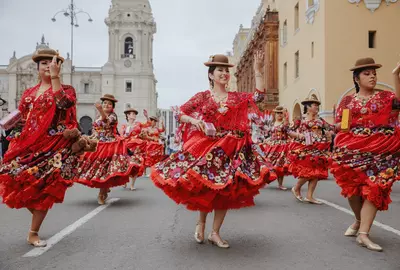 Lima, Peru, Saturday, November 18, 2023. Dancers in the traditional parade for the Festivity of the Virgin of Candelaria in the historical center of Lima. 