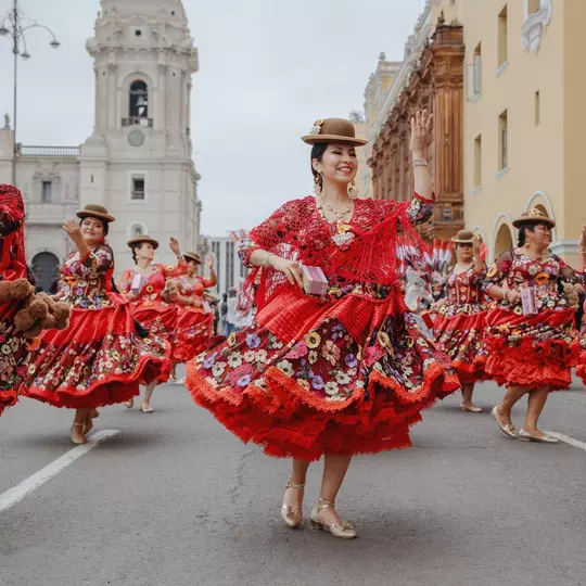 Lima, Peru, Saturday, November 18, 2023. Dancers in the traditional parade for the Festivity of the Virgin of Candelaria in the historical center of Lima. 