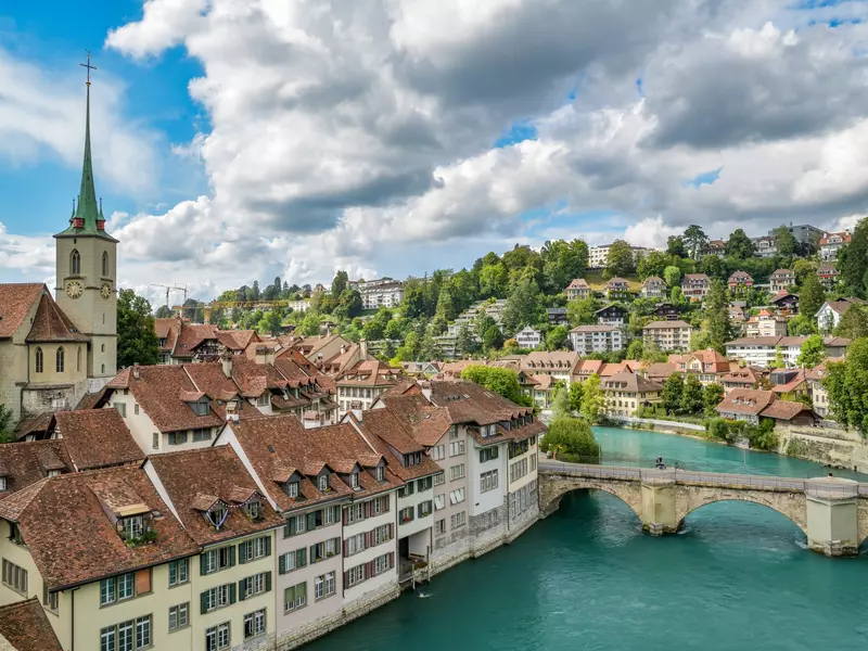 Aare river in city Bern, Switzerland during summer day