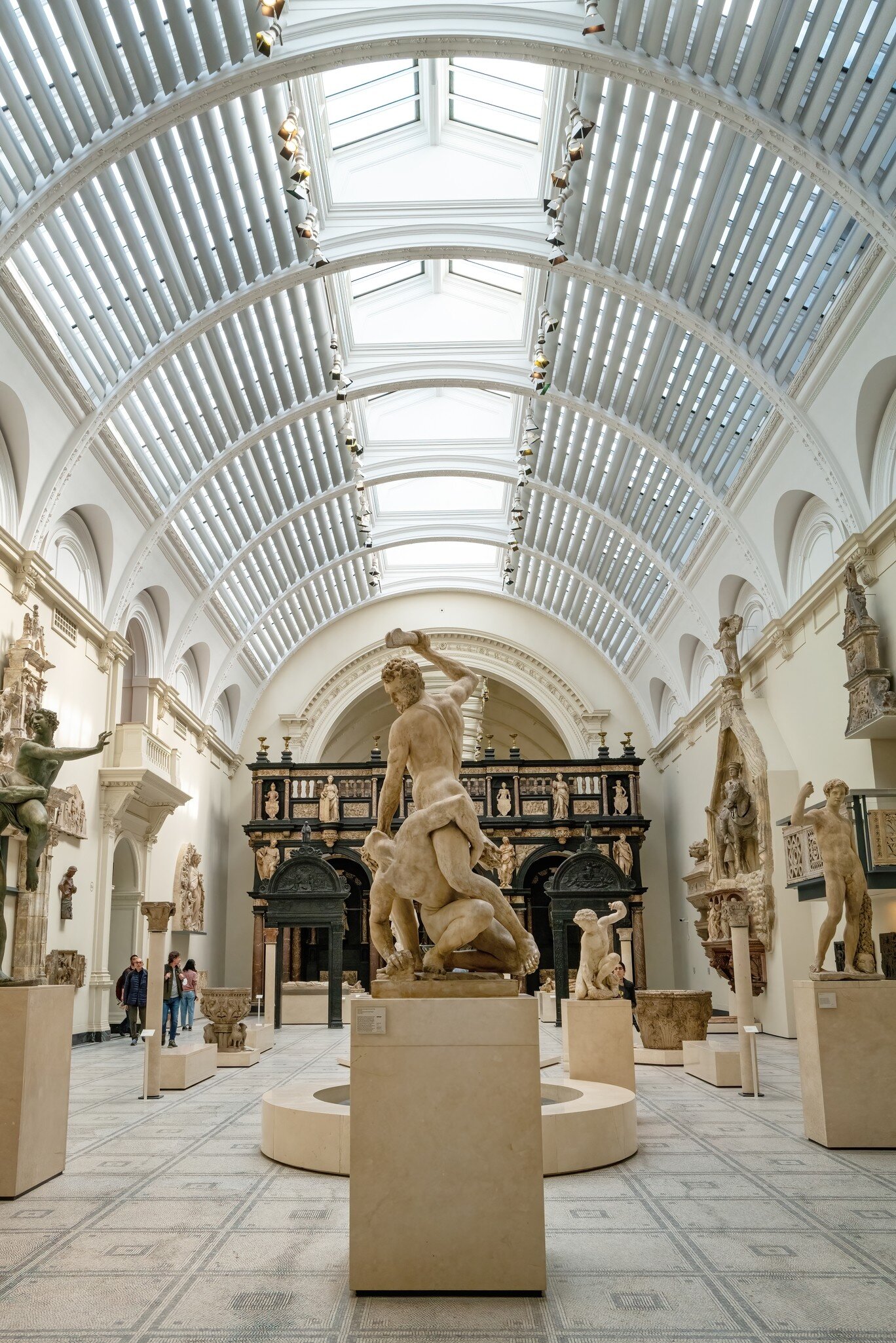 View of ancient classical statues in the Victoria and Albert Museum in London, UK.