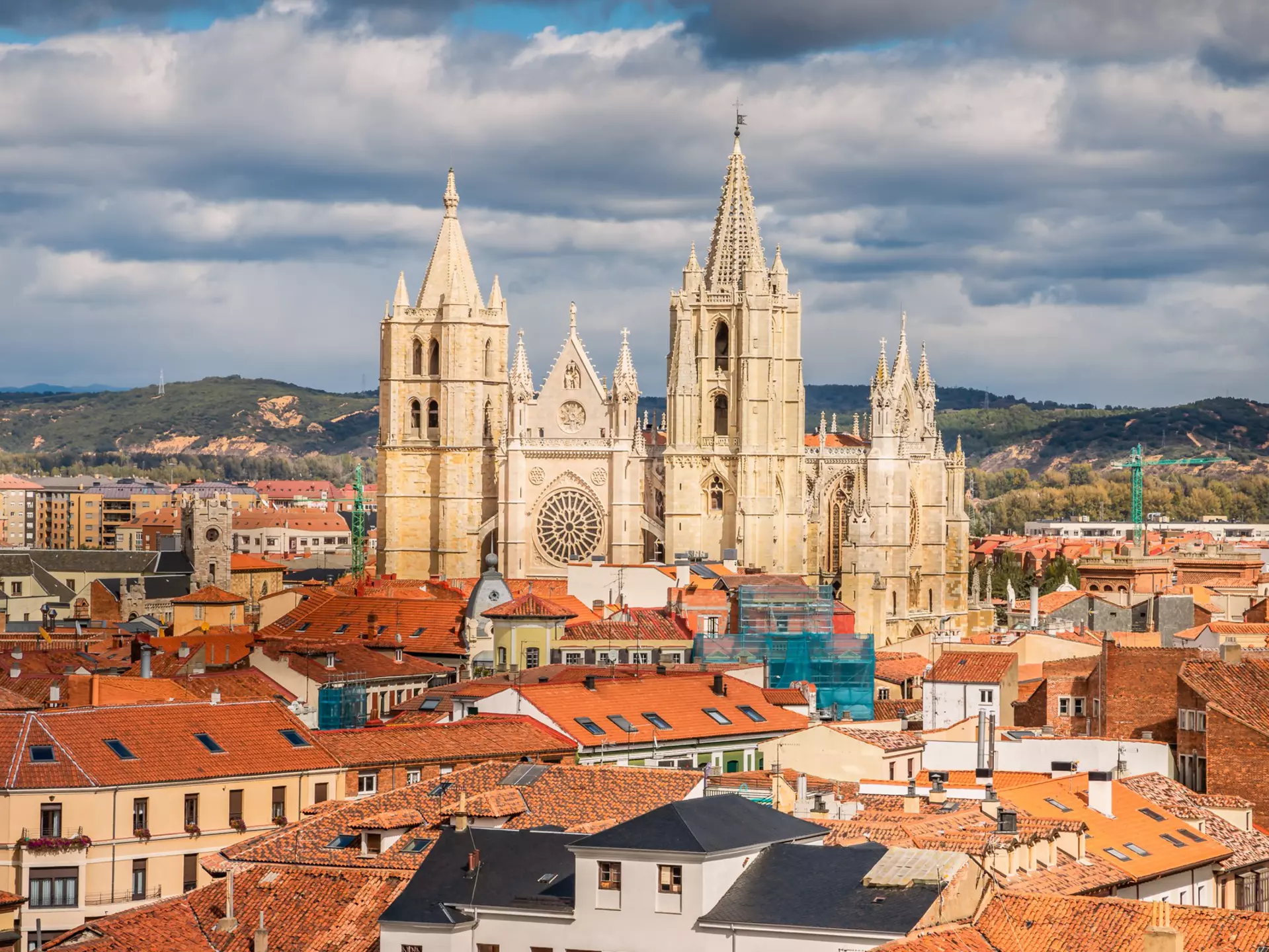 A city skyline dominated by a cathedral