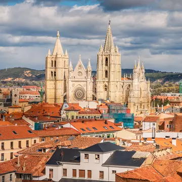A city skyline dominated by a cathedral