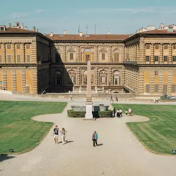View of the Palazzo Pitti and Boboli Gardens in Florence, Italy.