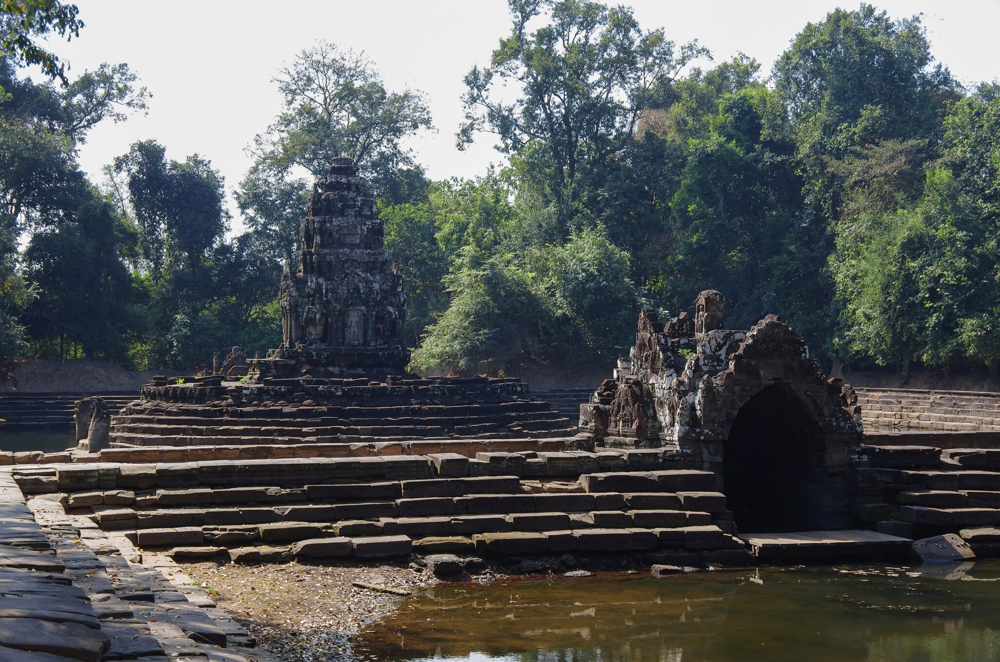 View of the island temple Preah Neak Poan at Angkor on Cambodia