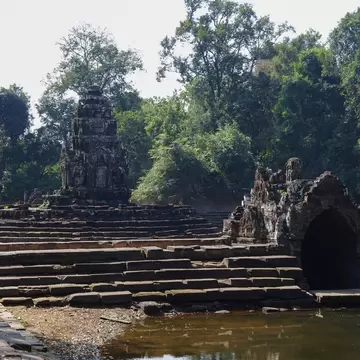 View of the island temple Preah Neak Poan at Angkor on Cambodia