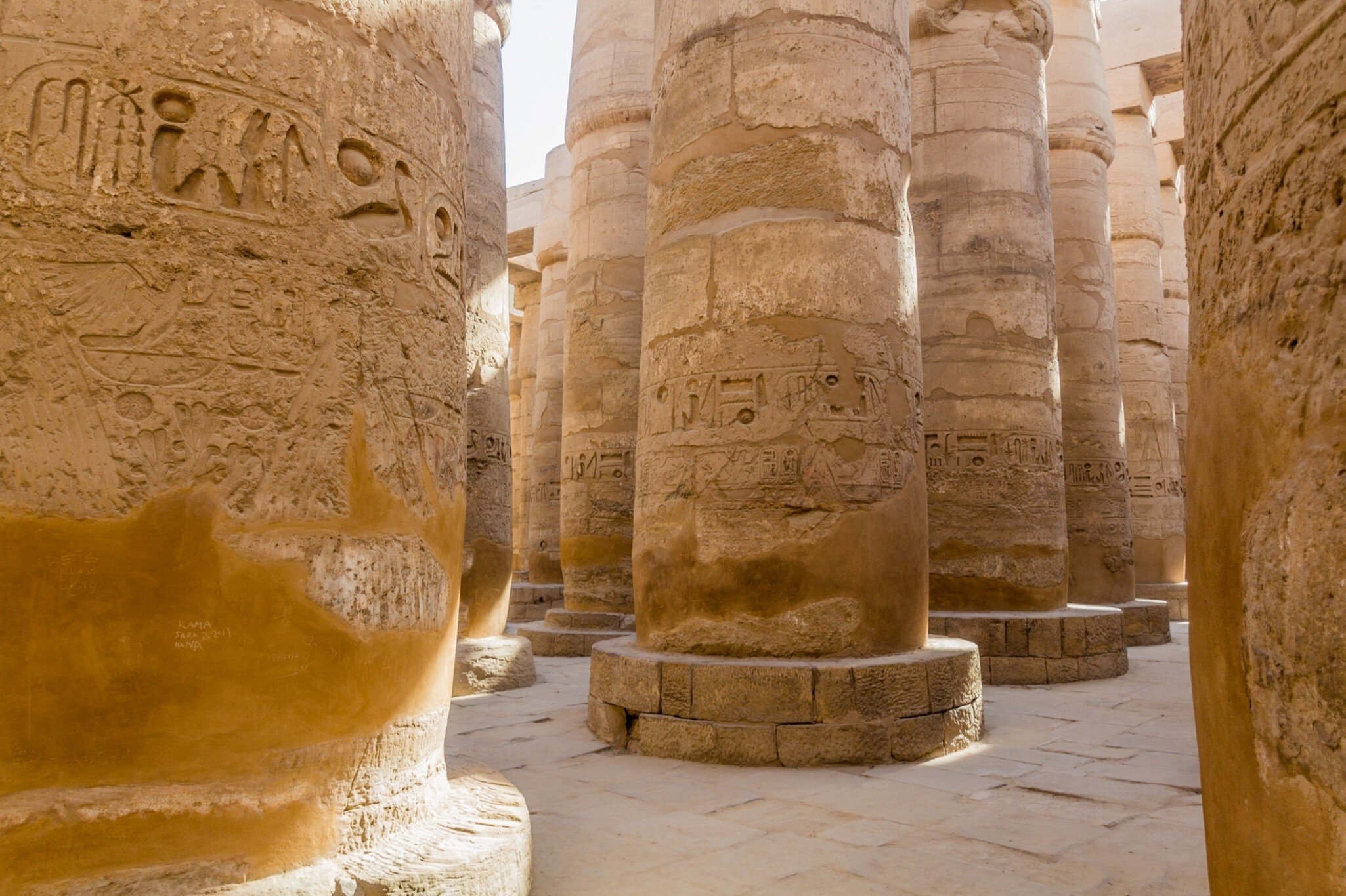 Decorated columns of the Great Hypostyle Hall in the Amun Temple enclosure in Karnak, Egypt; Shutterstock ID 2287618019; your: Sloane Tucker; gl: 65050; netsuite: Online Editorial; full: POI