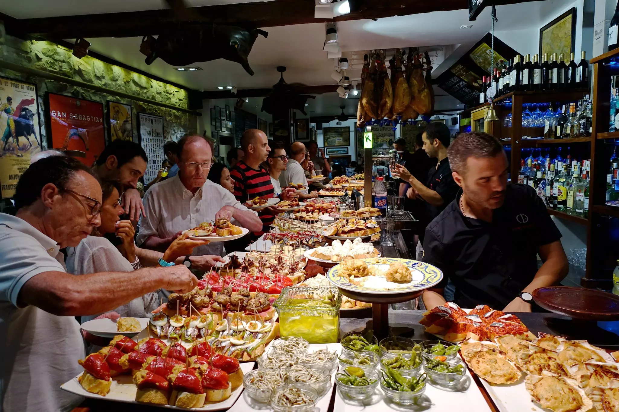 A tapas bar in San Sebastian with delicious pintxos, the traditional appetizers of the Basque country. San Sebastian, Spain.