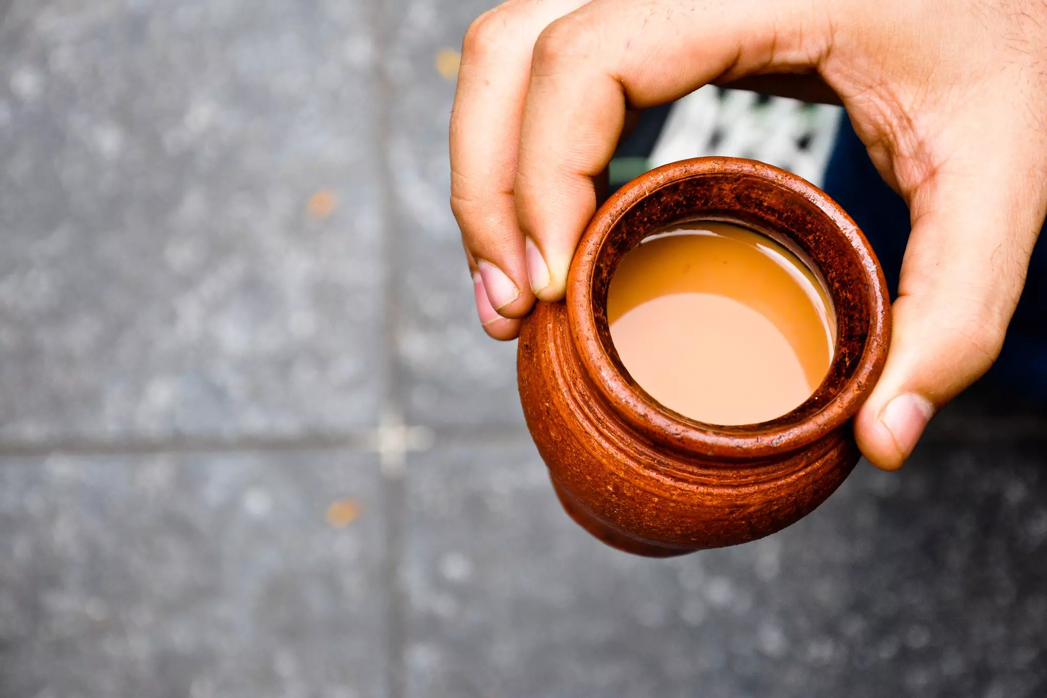 Chai served in a kulhad (traditional handle-less clay cup) in India.