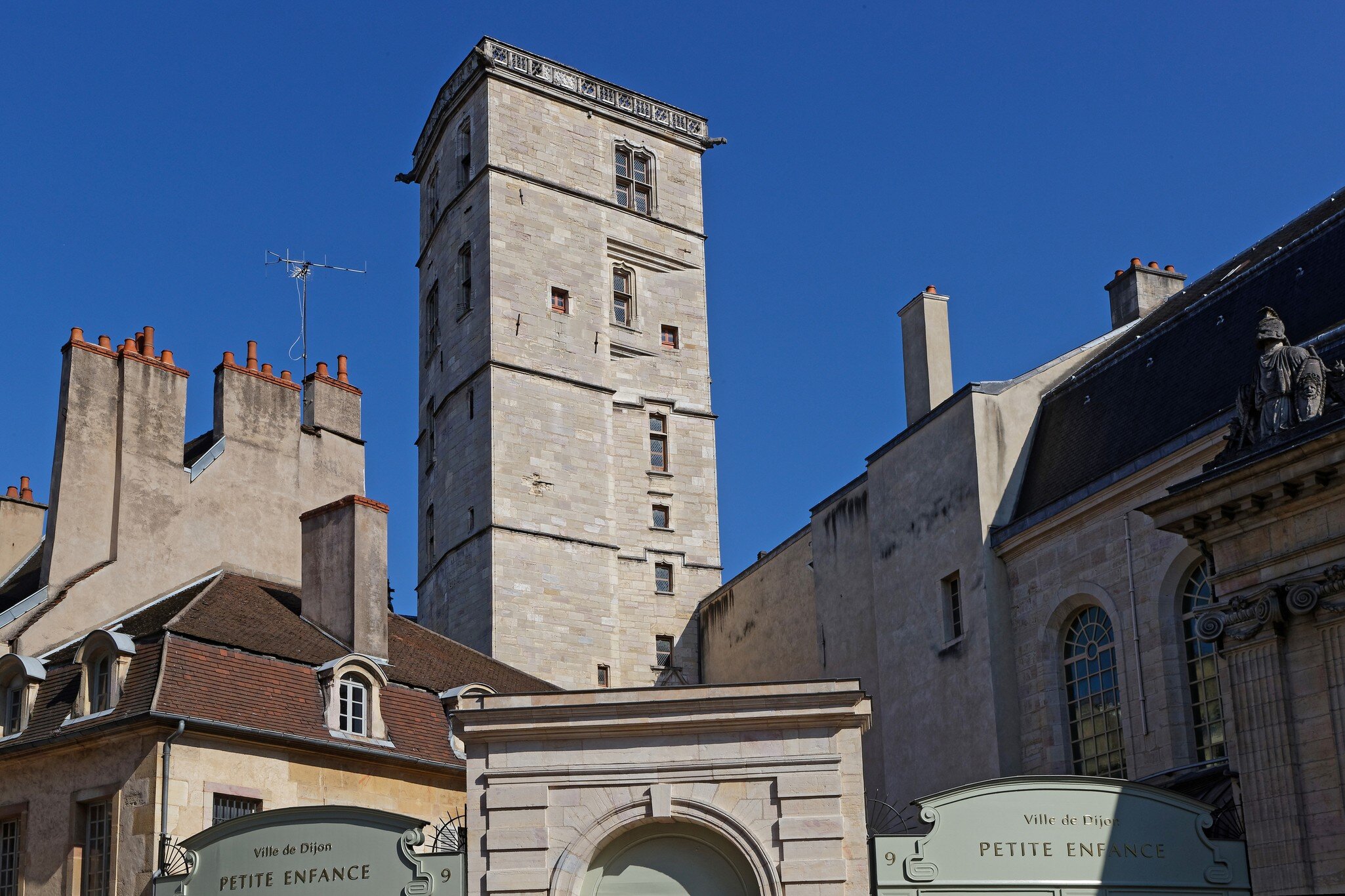 DIJON, FRANCE, May 20, 2018 : Philip the Good Tower in the Palace of the Dukes of Burgundy. This remarkably well-preserved architectural assemblage houses the city hall and the museum of Arts.; Shutterstock ID 1100801135;