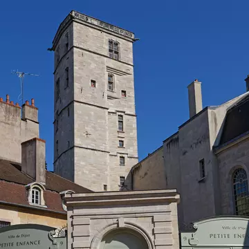 DIJON, FRANCE, May 20, 2018 : Philip the Good Tower in the Palace of the Dukes of Burgundy. This remarkably well-preserved architectural assemblage houses the city hall and the museum of Arts.; Shutterstock ID 1100801135;