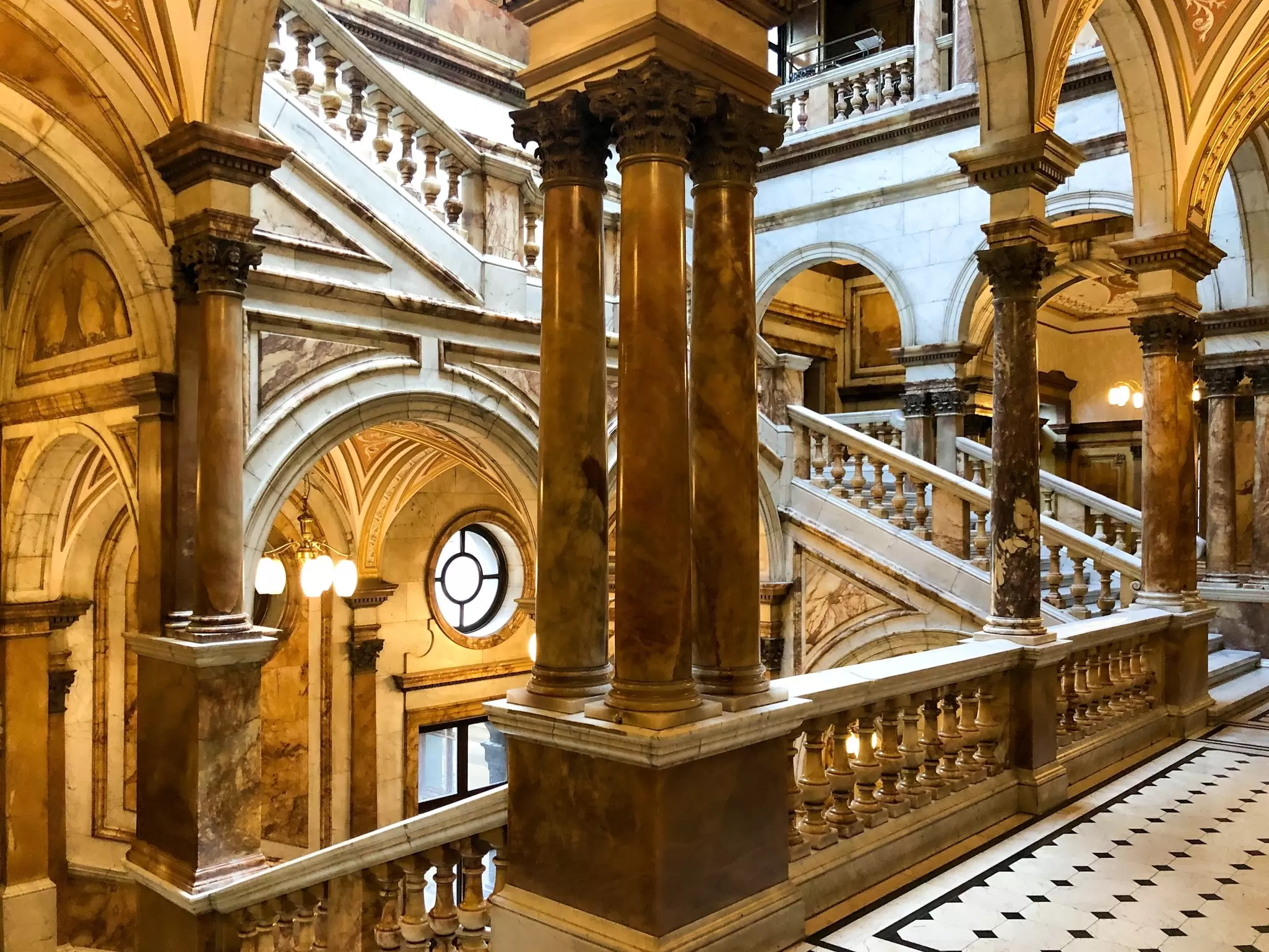 The Glasgow City Chambers hallway and staircase from an amazing perspective.