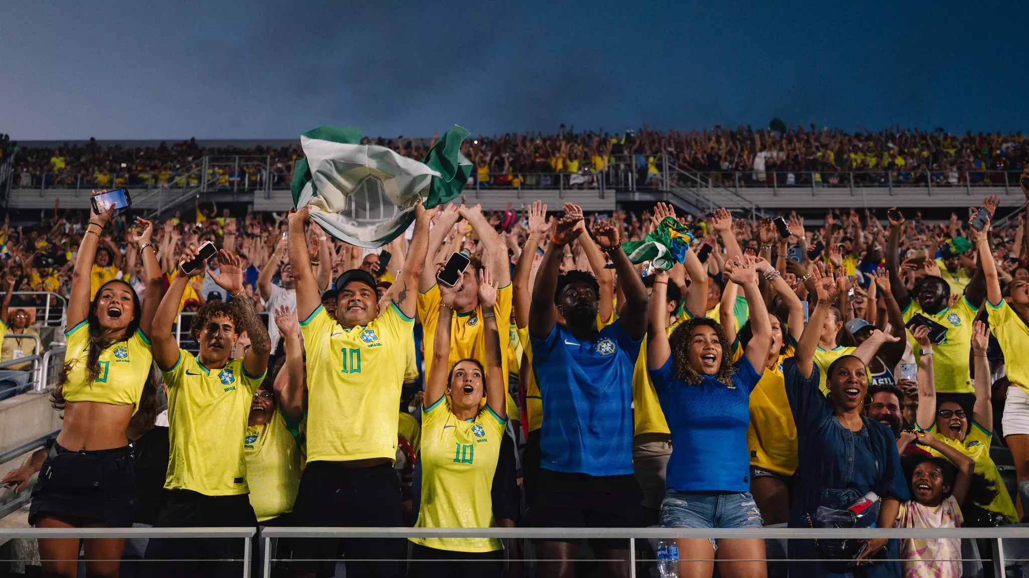 Fans cheer in the stands at a friendly match between the Brazil and United States men’s national teams in Orlando, Florida. Andrea Vilchez