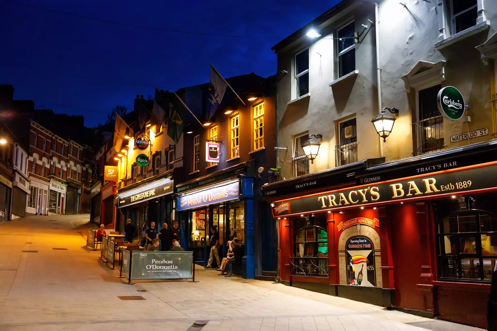 Pubs along Waterloo Street in Derry at night