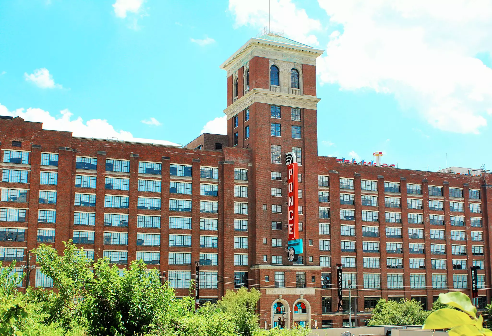 Exterior of Ponce City Market during summer.