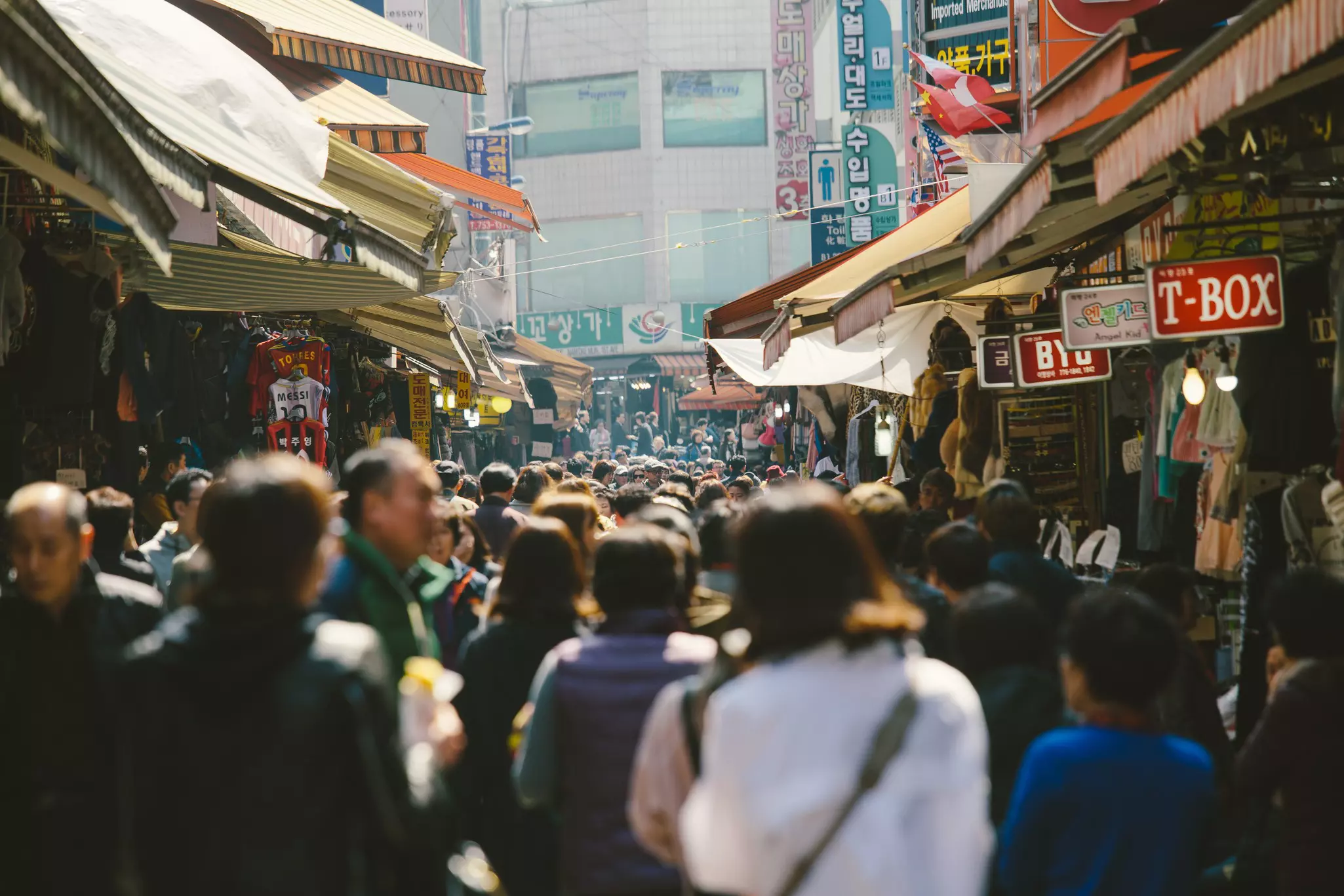 A crowd of people at Namdaemun market in Seoul