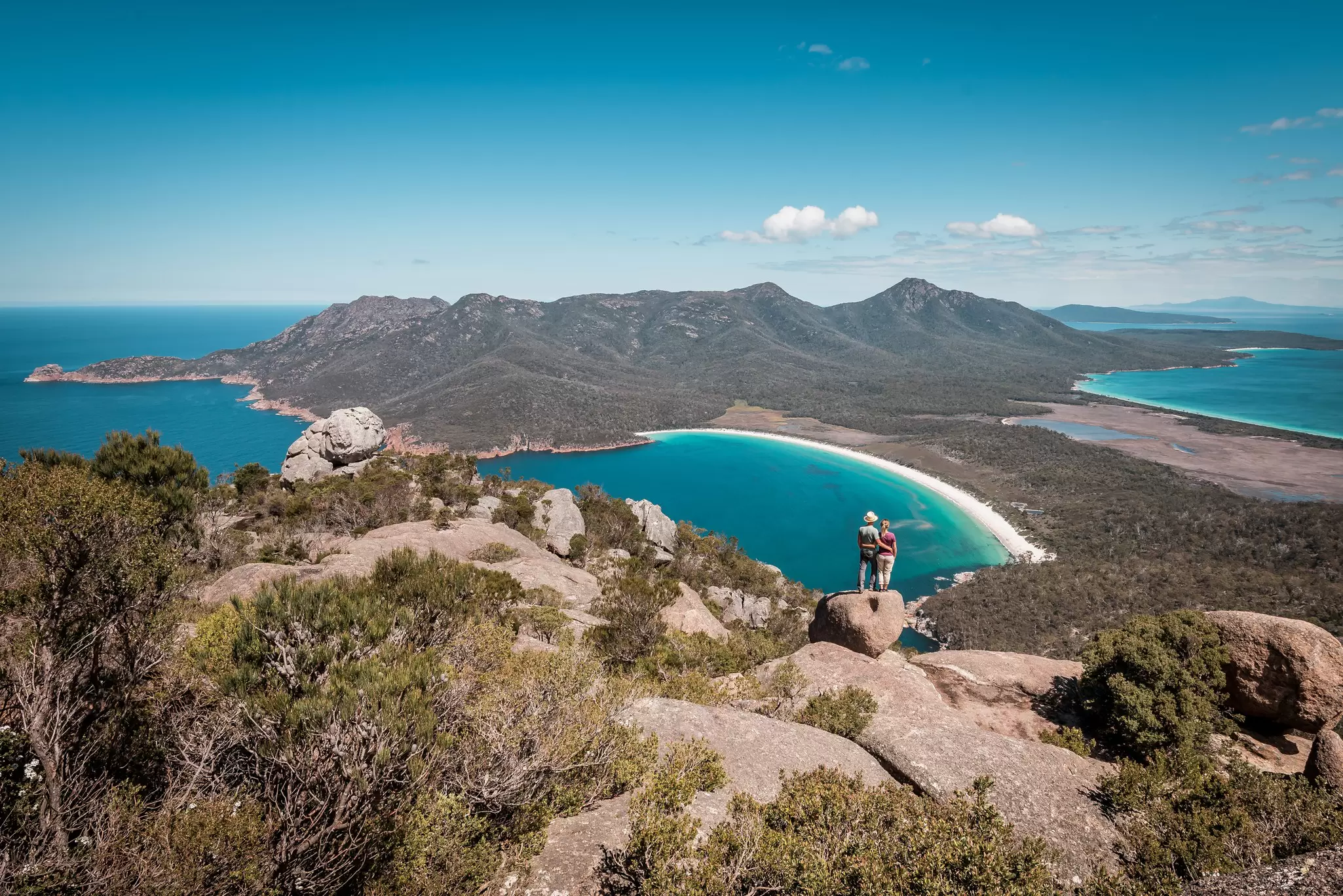 View from Mount Amos to the spectacular Wineglass Bay in Freycinet National Park, Tasmania.