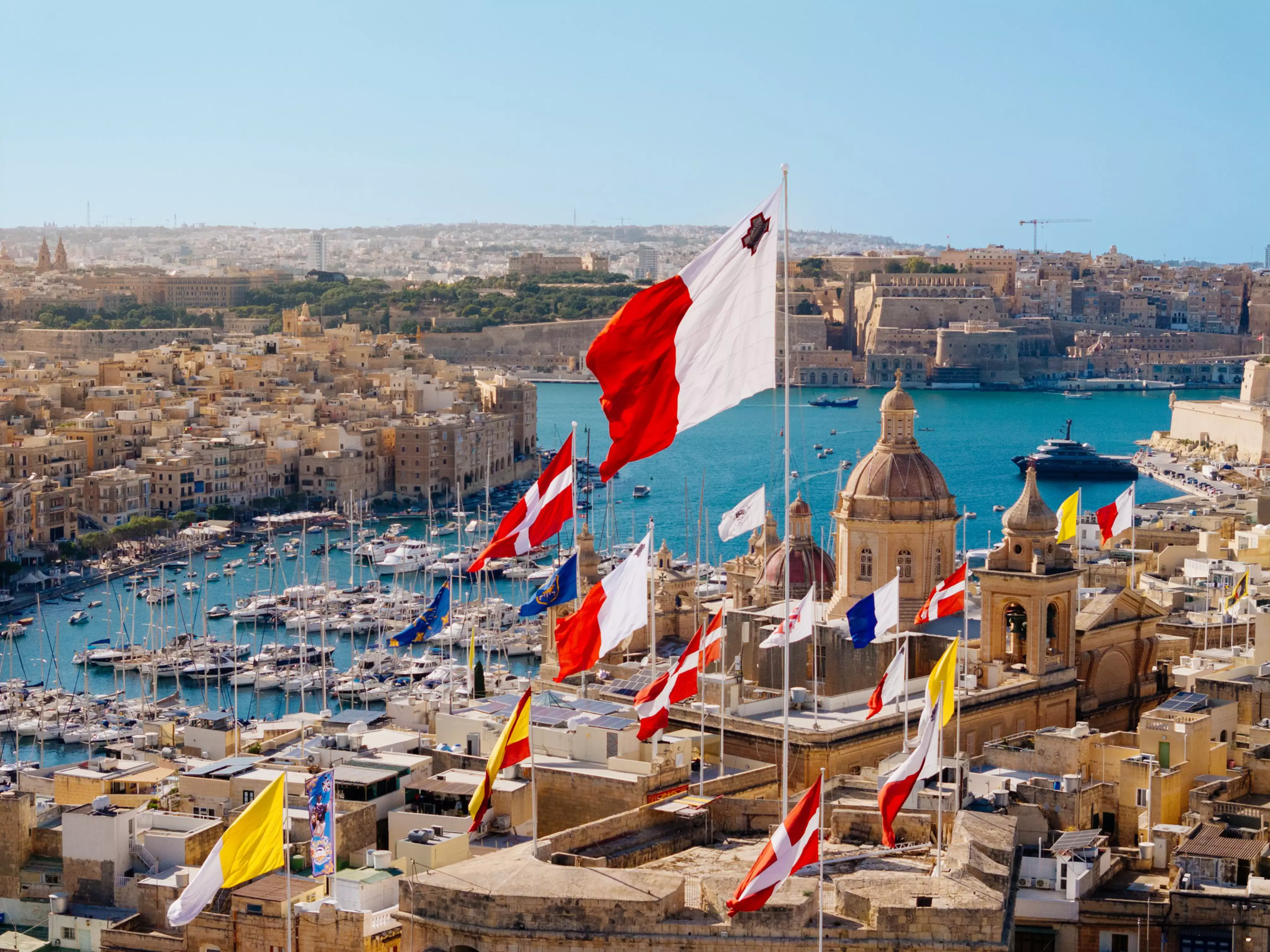 Aerial view of Valletta, Malta and The Three Cities.