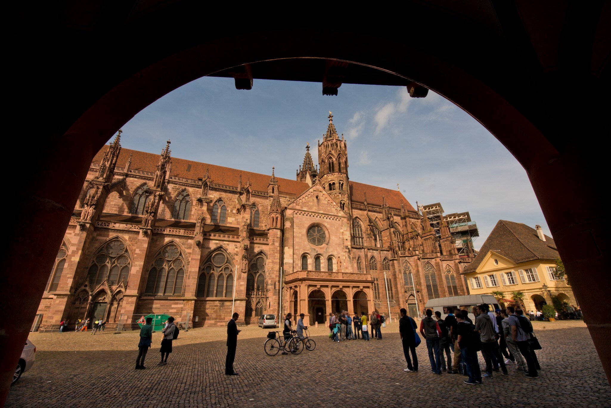The Gothic-style architecture of Freiburger Munster in Freiburg, Germany.