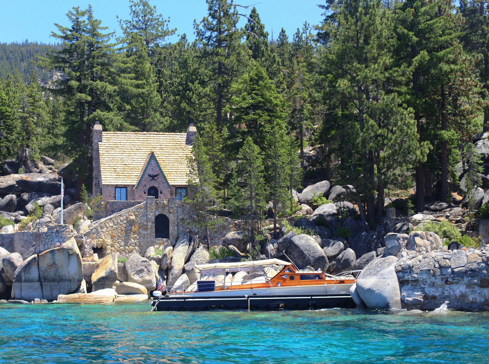Thunderbird Lodge is located on the east shore of Lake Tahoe.