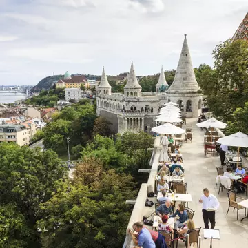 A lookout terrace restaurant at Fisherman's Bastion in Budapest. Luis Dafos/Getty Images