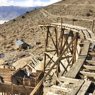 Remains of the Cerro Gordo mining operation which lasted from 1866-1957