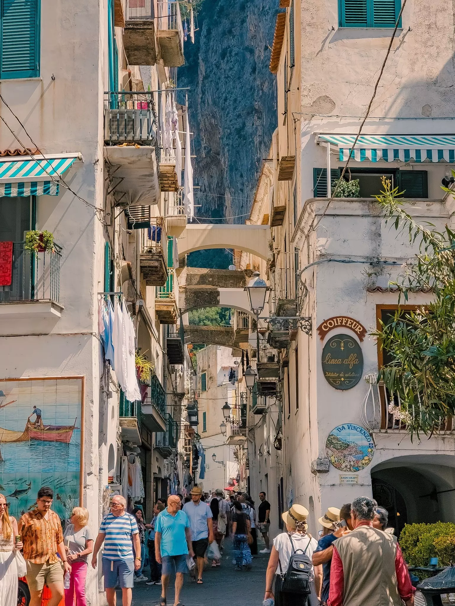 A busy street in Amalfi, Italy. 