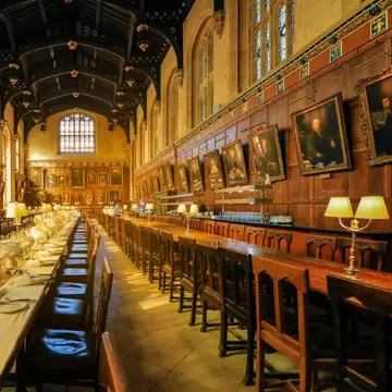 Oxford, UK - September 21, 2019 : The Great Hall of Christ Church,  The Hall was replicated at film studios as the grand dining hall at Harry Potter's Hogwarts school.  License Type: media  Download Time: 2023-11-20T22:08:45.000Z  User: Eointloughney87  Is Editorial: Yes  purchase_order:   