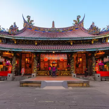 The ornately decorated facade of Bao An temple in Taipei, Taiwan.
