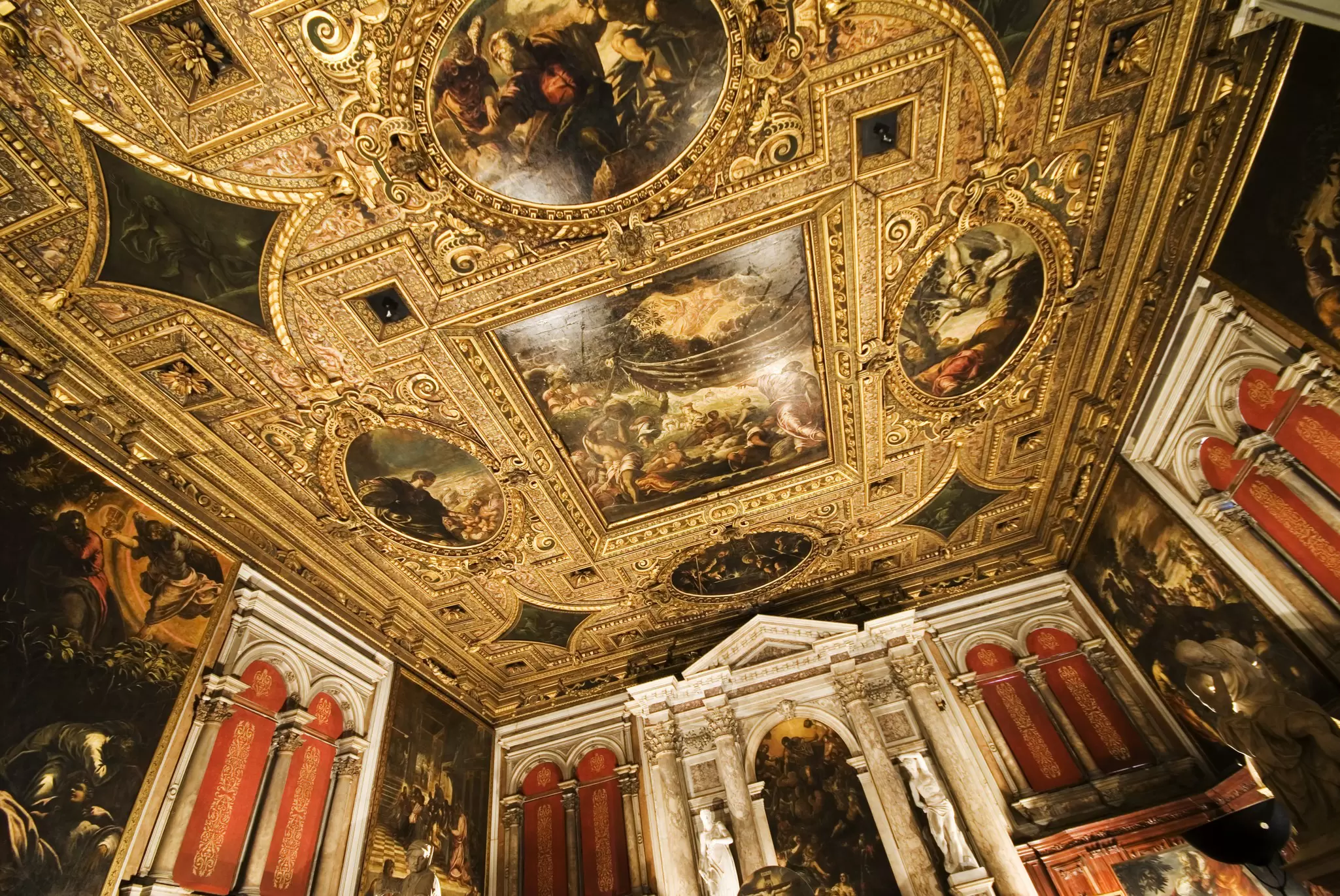 Details of the ceiling of Sala Capitolare in the Scuola Grande di San Rocco in Venice, Italy.