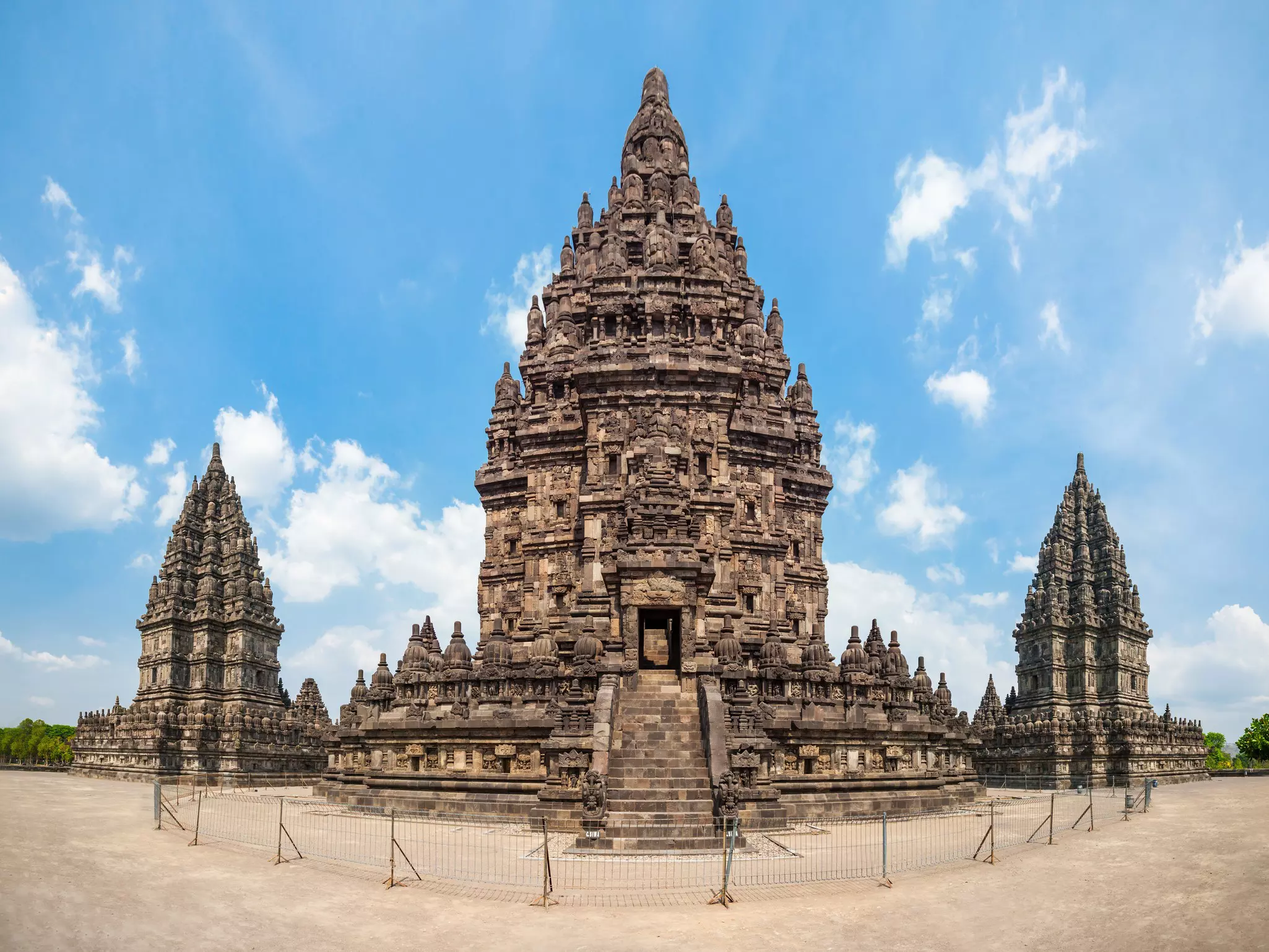 The carving-covered tower of the Shiva Temple at Prambanan, Yogyakarta, Indonesia.