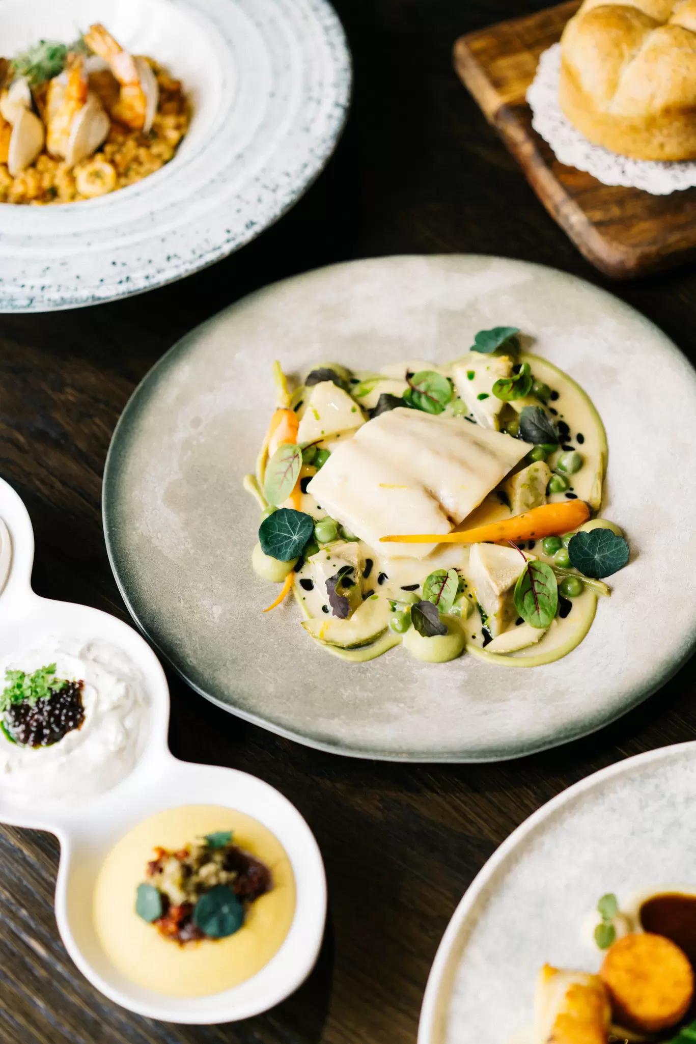 A sophisticated modern Greek meal in Athens, Greece.