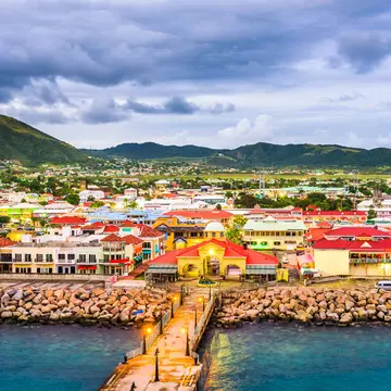 St Kitts and Nevis town skyline at the port. 