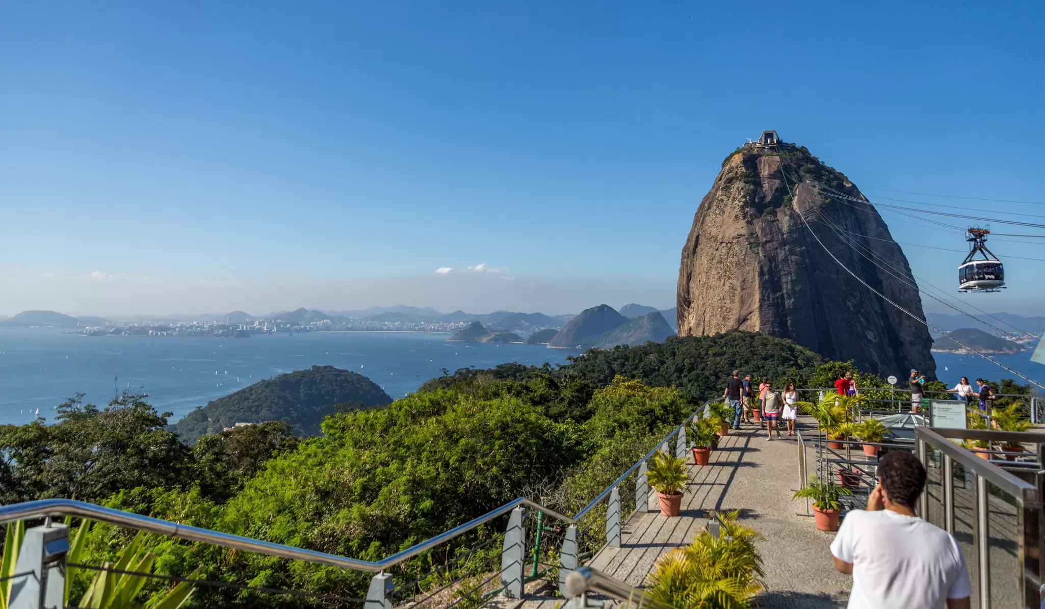 View of Sugarloaf Mountain from Urca Hill in Rio de Janeiro, Brazil.