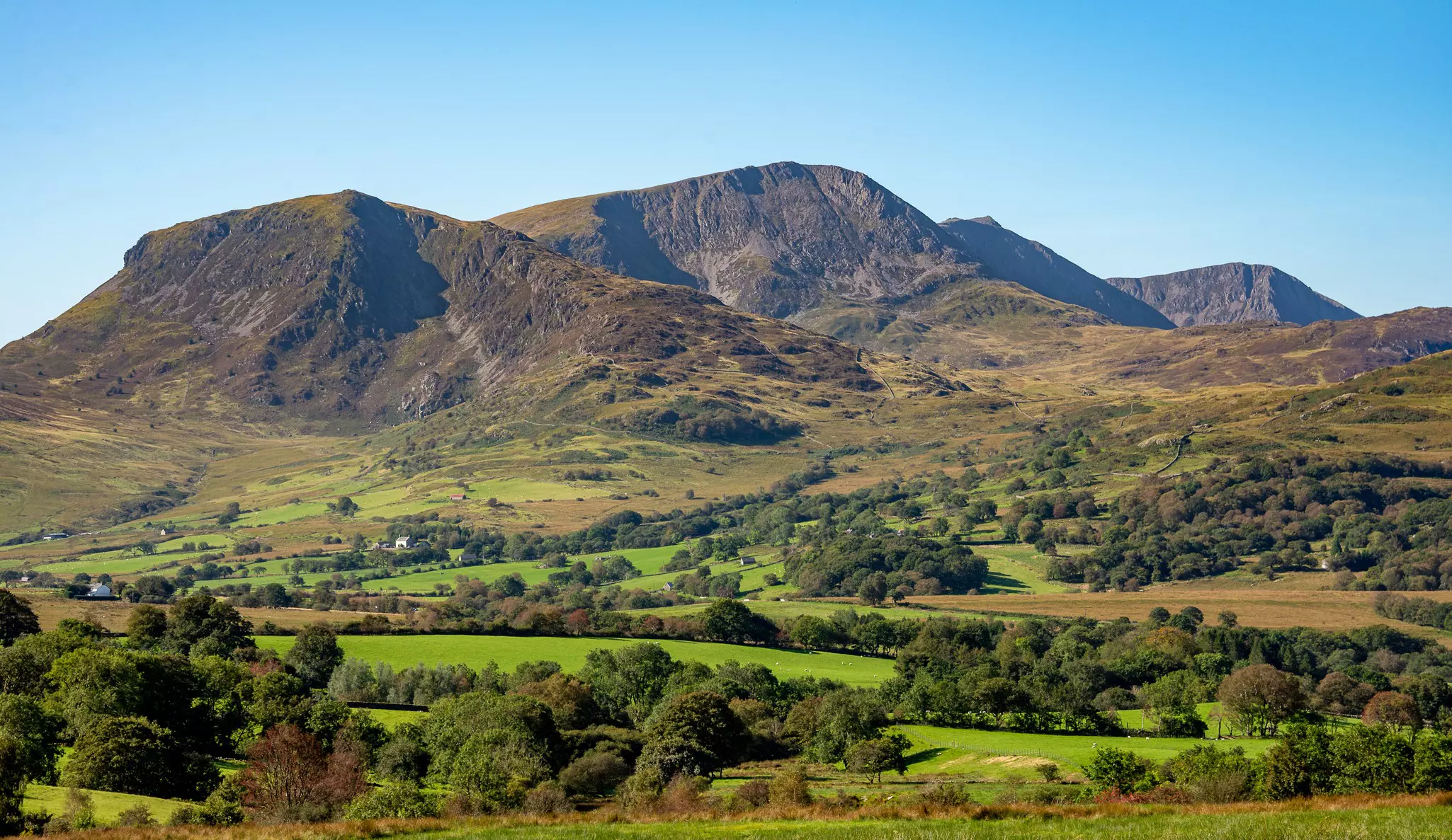 A view across the valley to Cader Idris in Snowdonia (Eryri) National Park, Wales.