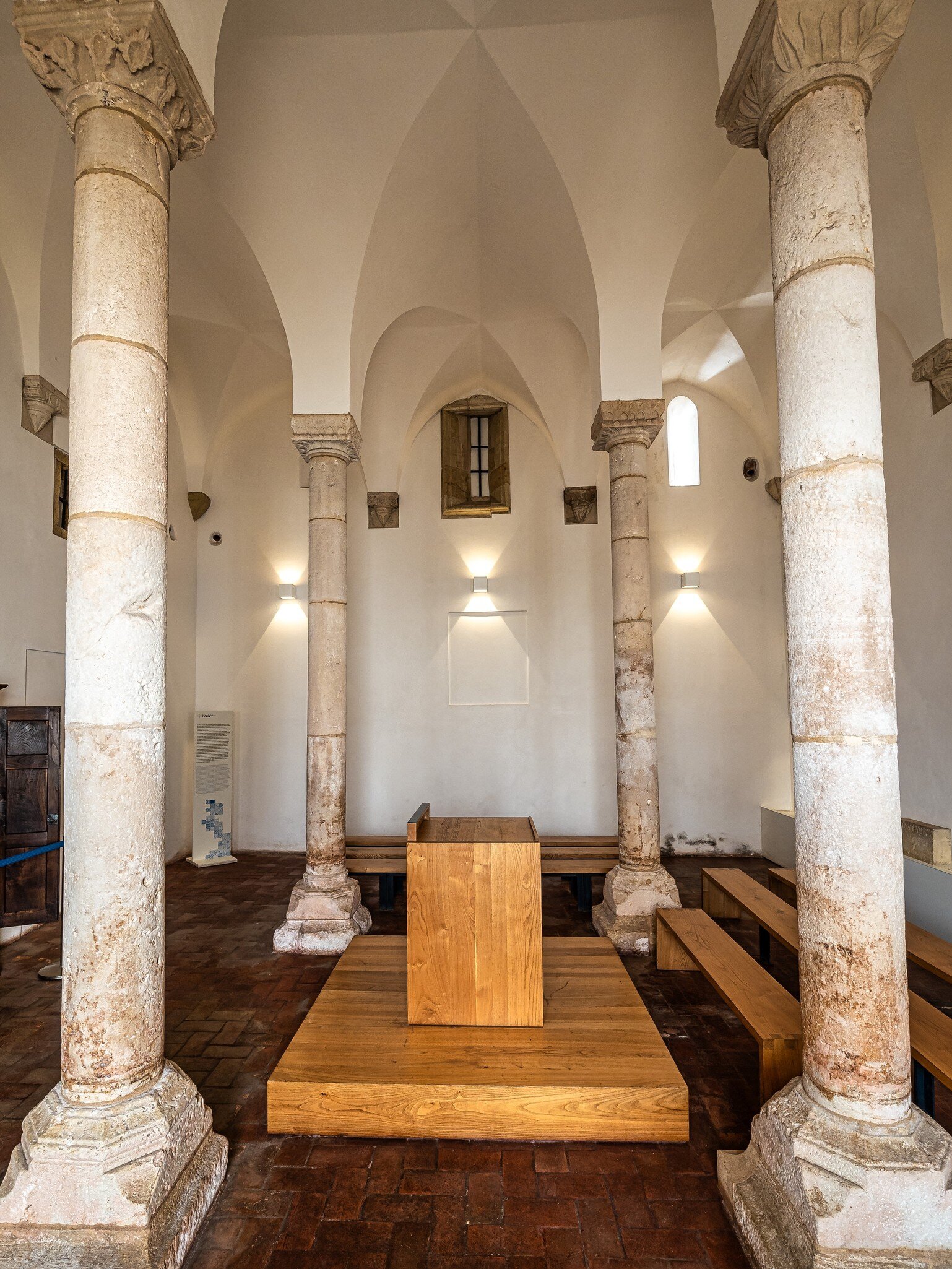 View of the interior of the Synagogue of Tomar in Portugal.