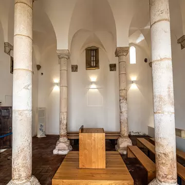 View of the interior of the Synagogue of Tomar in Portugal.