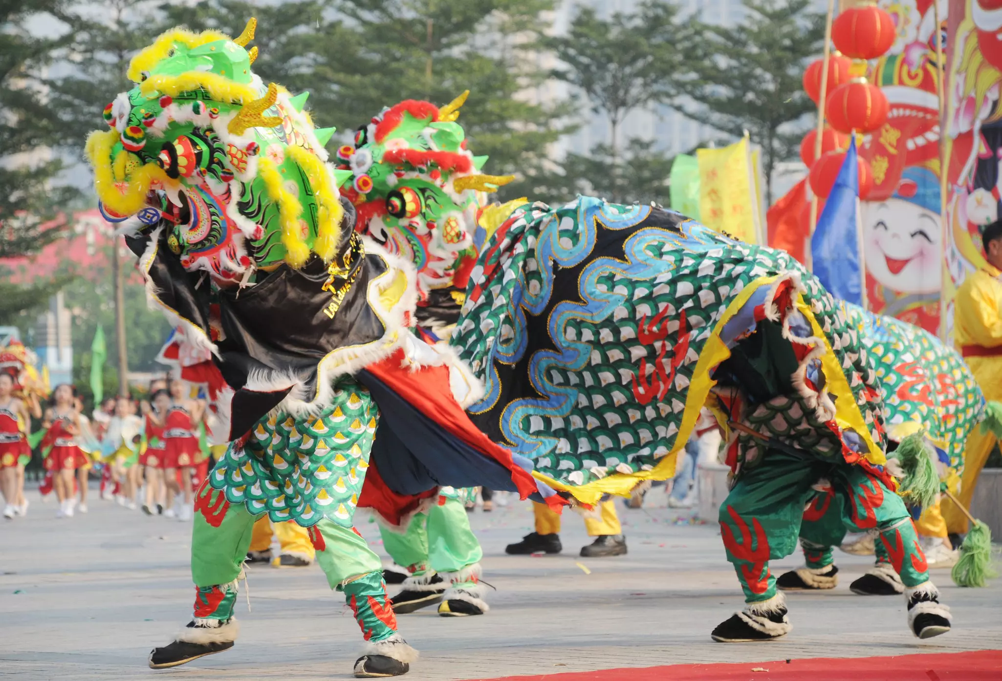 Dancers fill the streets with color during Lunar New Year in Hong Kong.