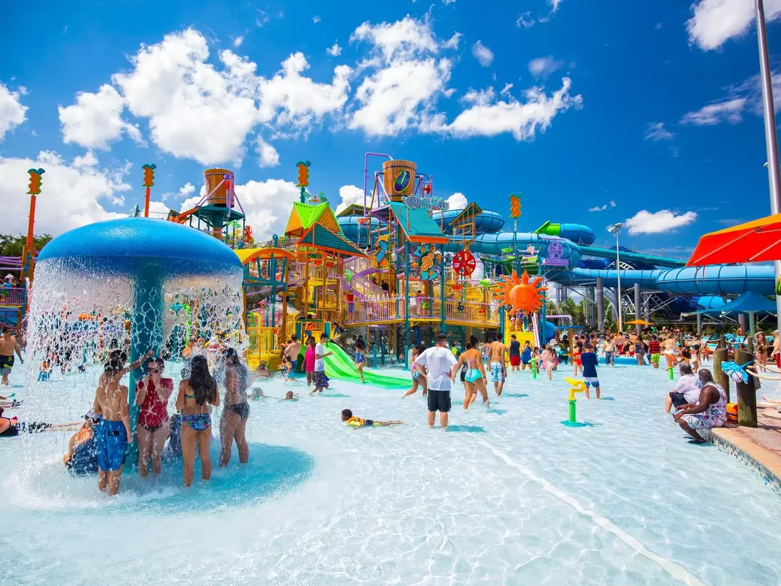 USA. FLORIDA. ORLANDO. AUGUST 2018: Water parks Aquatica -  Sea World. Water slides.