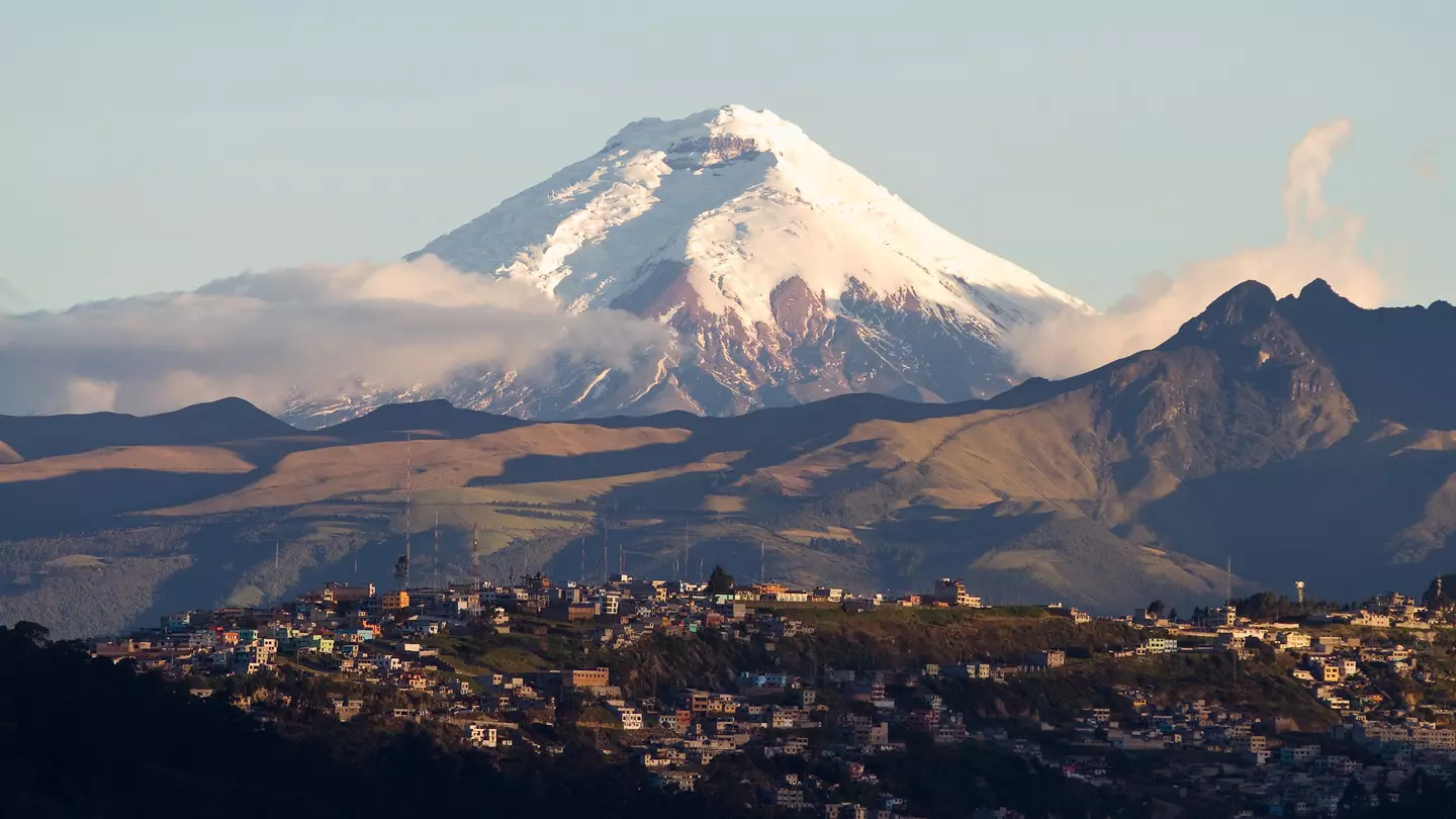 View of the snow-capped cone of Cotopaxi volcano, Ecuador