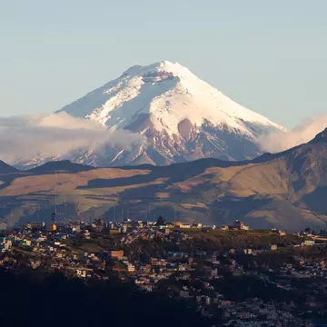 View of the snow-capped cone of Cotopaxi volcano, Ecuador