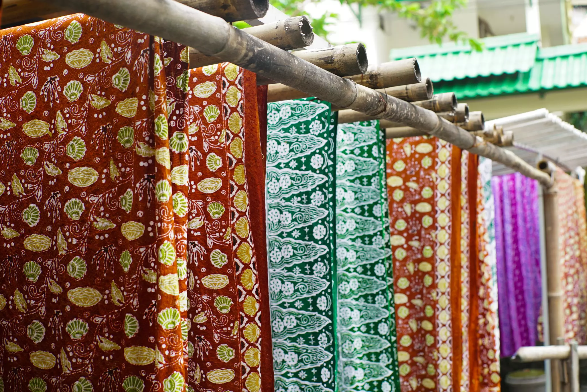 Drying batik cloth in Kampung Batik Laweyan, Solo, Java, Indonesia.