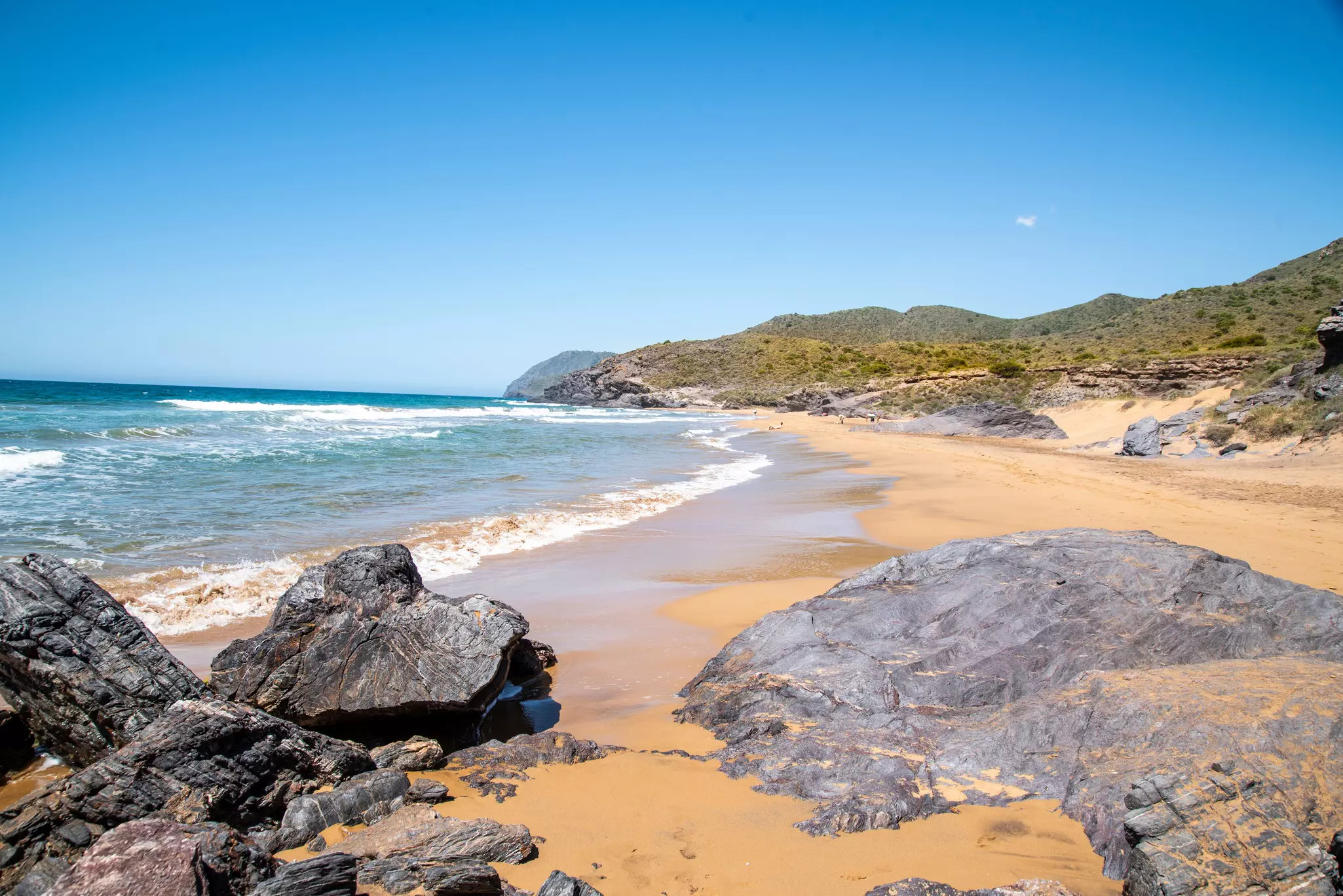 Beaches of the Calblanque Regional Park, Cartagena. These are beaches and small coves characterized by their fine golden sands and their almost virgin state.