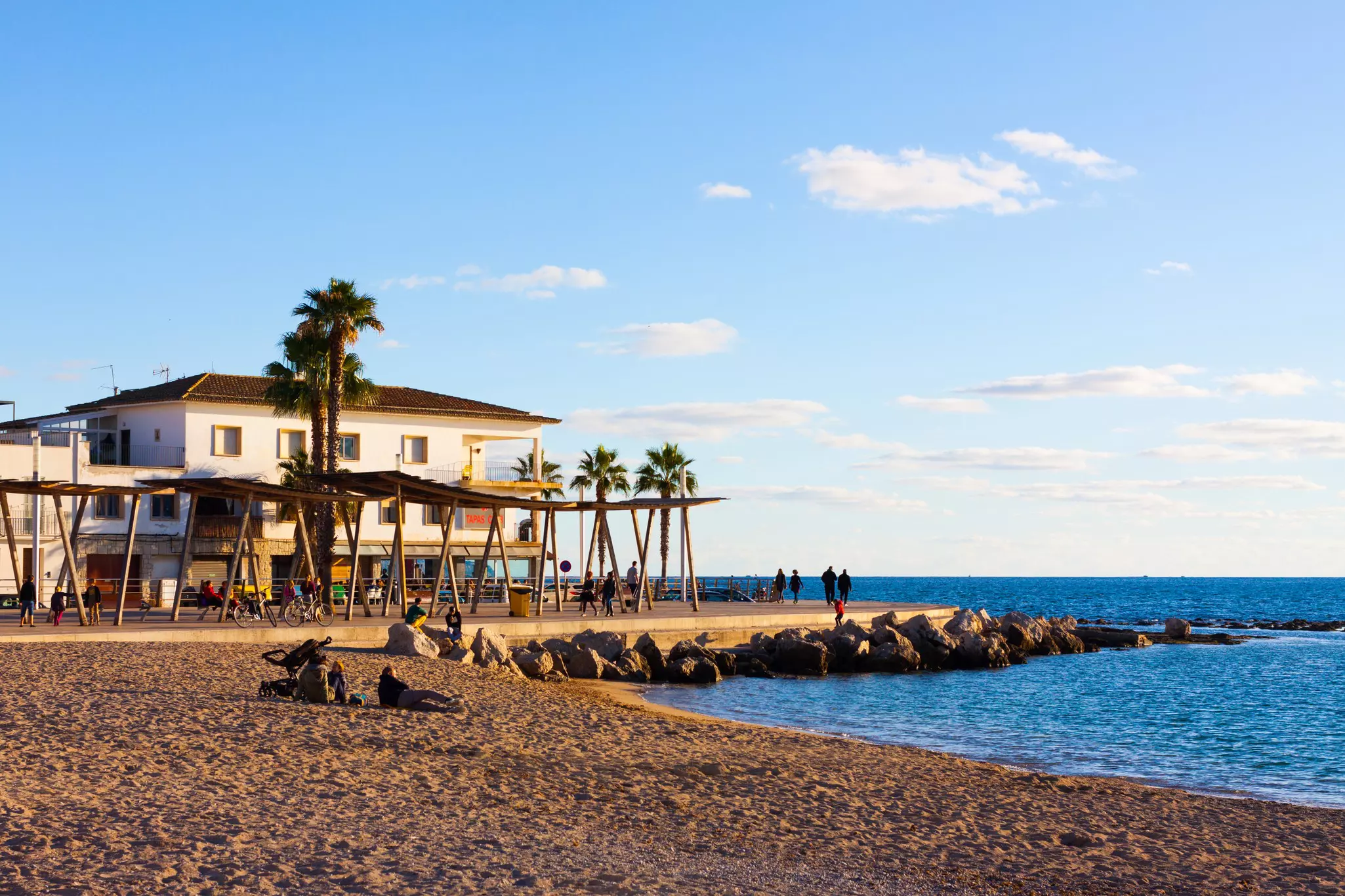 Promenade along the beach in Portixol. Palma, Majorca, Spain