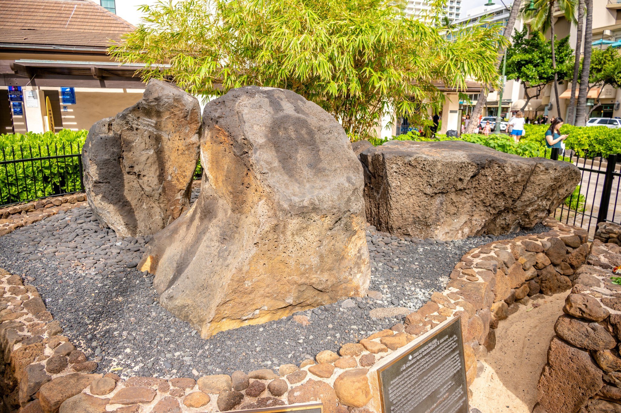 The four Stones of Life (Kapaemahu) on Waikiki Beach, Honolulu, Hawaii