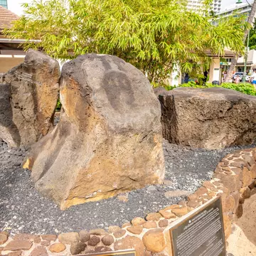 The four Stones of Life (Kapaemahu) on Waikiki Beach, Honolulu, Hawaii