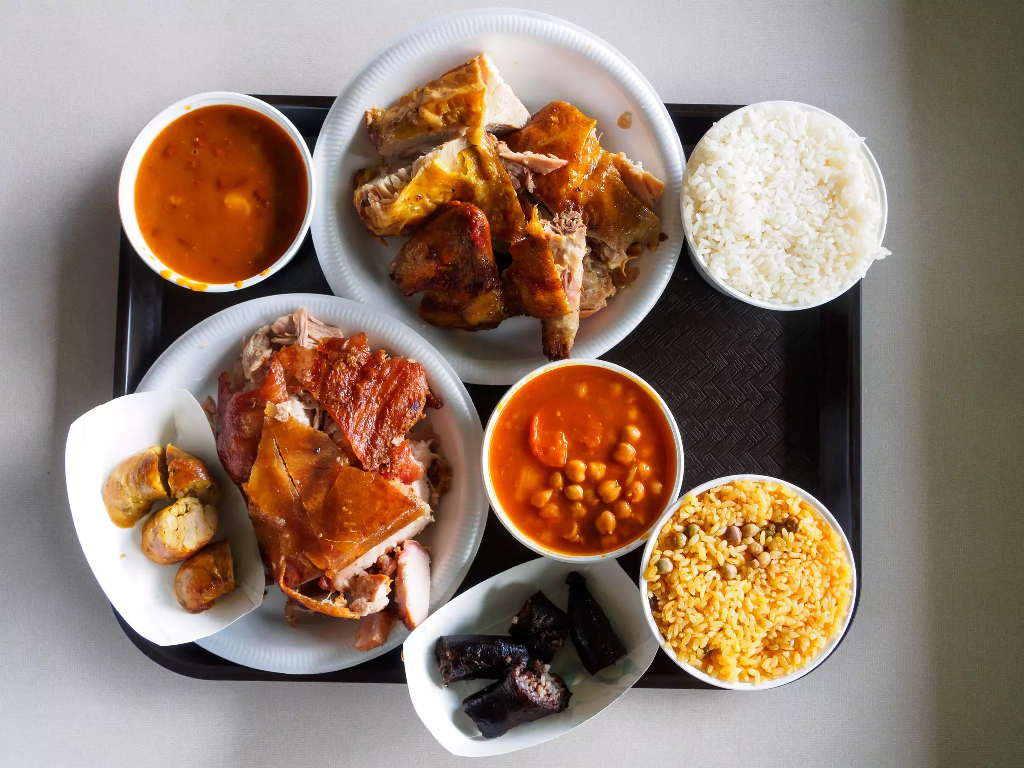 Platter of pork and other food at the lechoneras of Guavate